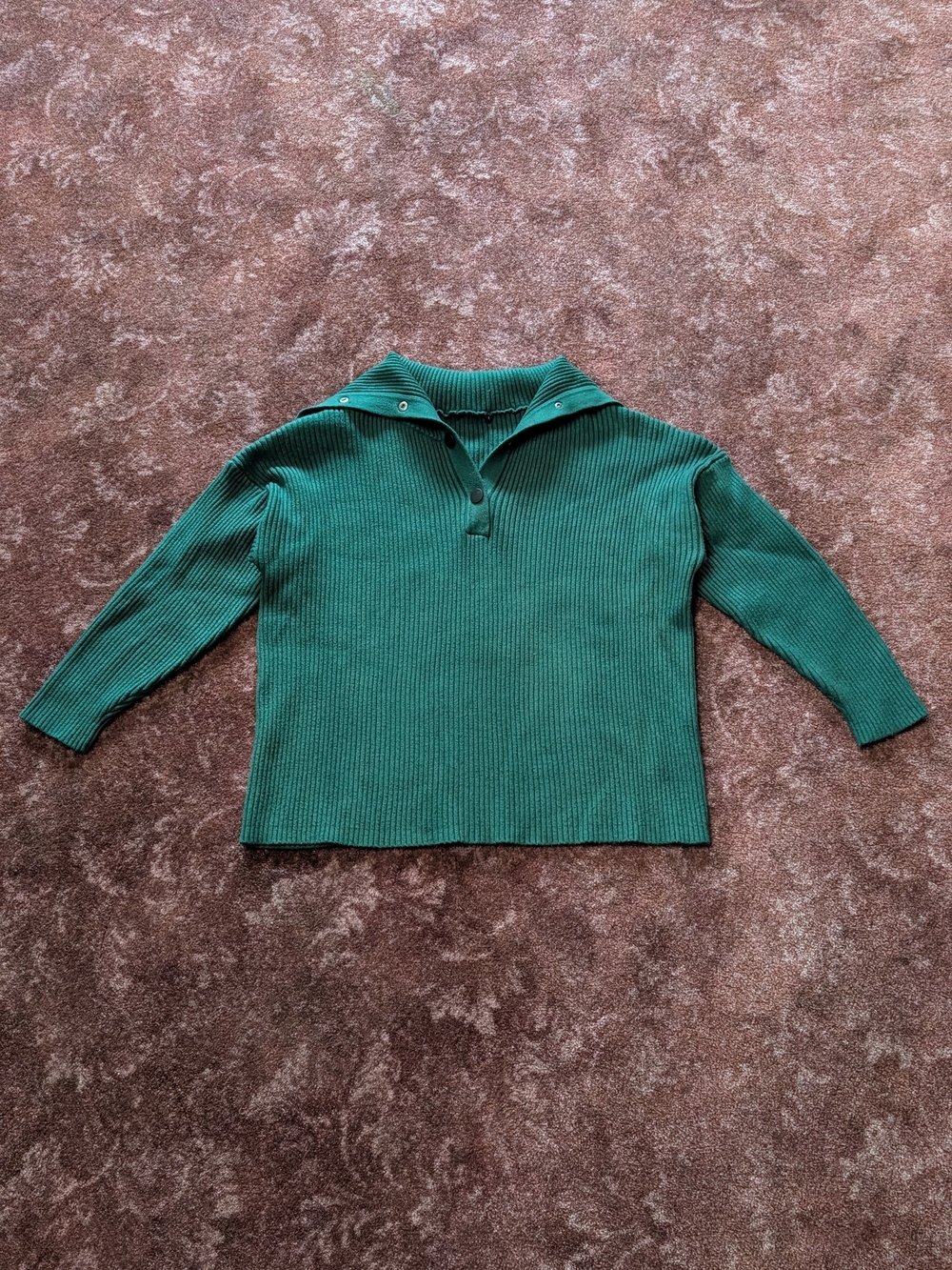 Green Ribbed Half-Snap Pullover Sweater Size L